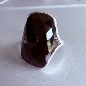 19ct Faceted Black Onyx Gemstone Statement Ring in Sterling Silver